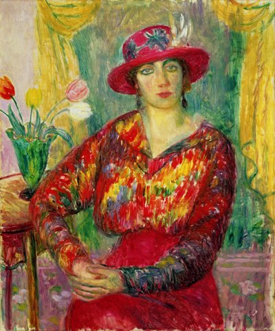 Girl in a Red Dress and Hat by William James Glackens
